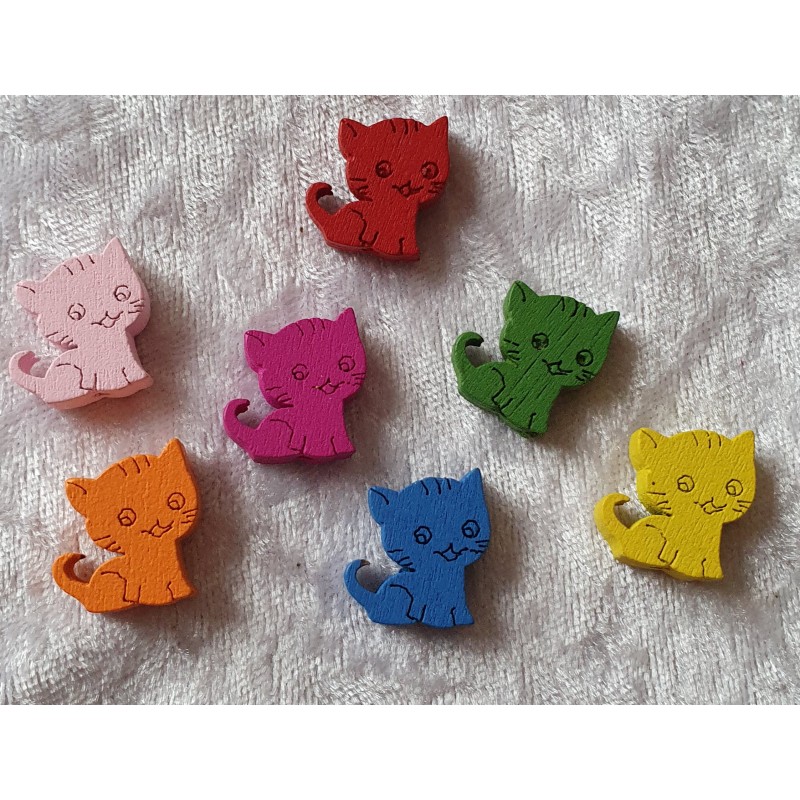Holz Perlen Katze bunt gemischt