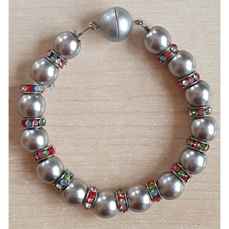 Perlen Armband grau/bunt