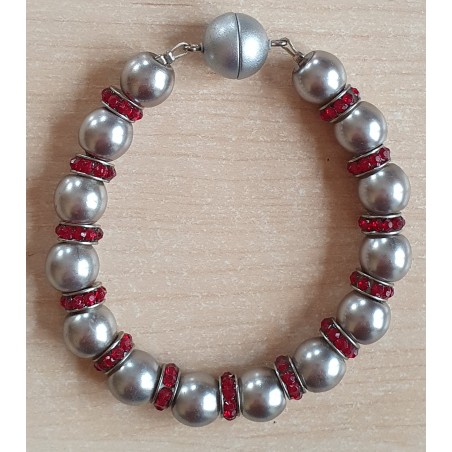 Perlen Armband grau/rot