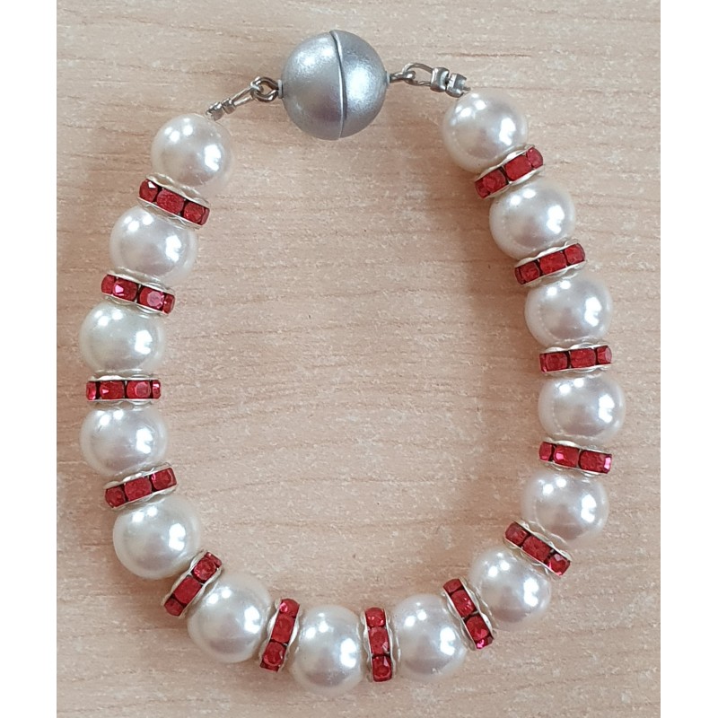 Perlen Armband weiss/corall