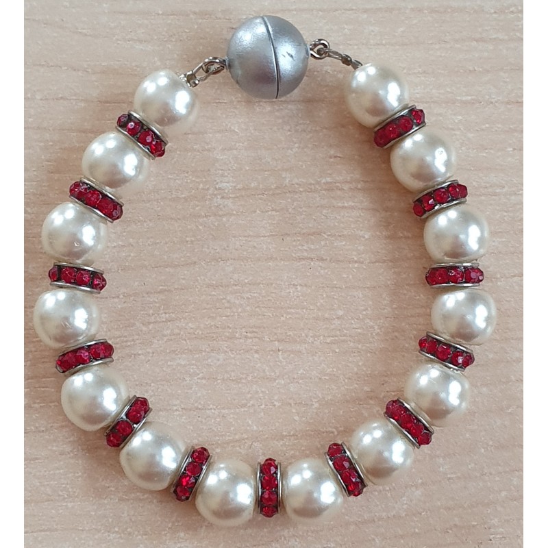 Perlen Armband weiss/rot