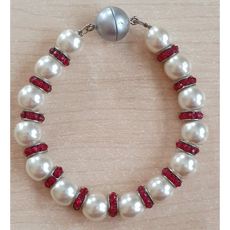 Perlen Armband weiss/rot