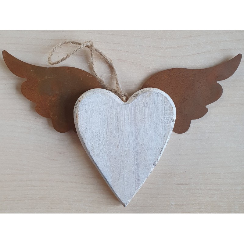 Holz Herz mit Metall Flügel