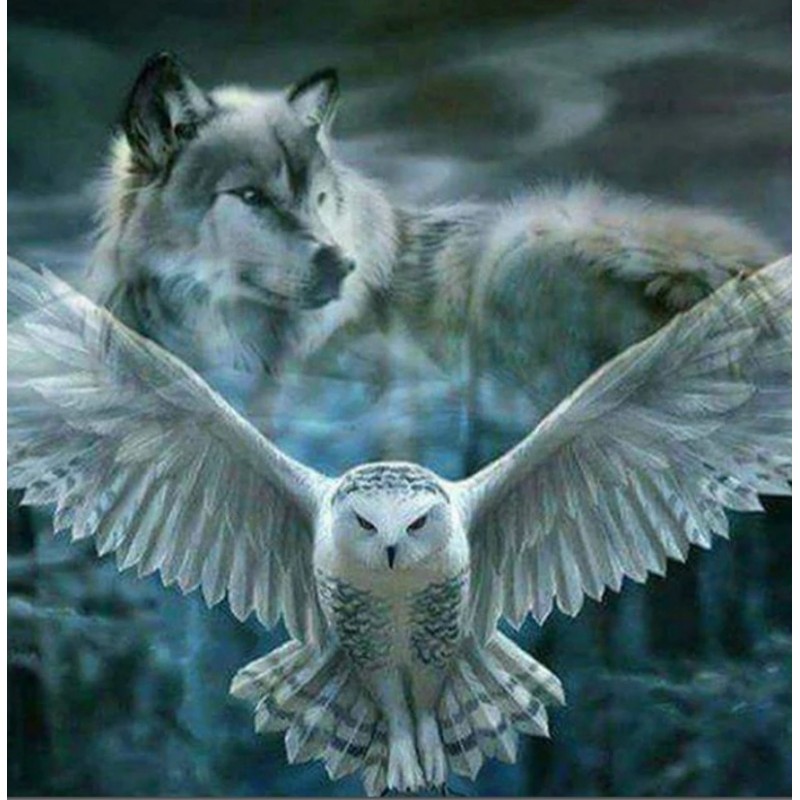 3D Pixel Bild Wolf/Eule