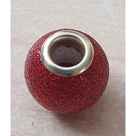 Grossloch Perle rot/glitzer
