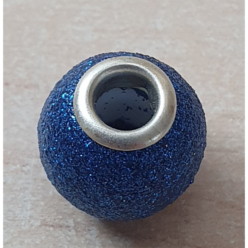 Grossloch Perle blau/glitzer