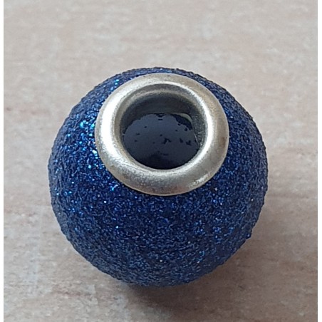 Grossloch Perle blau/glitzer