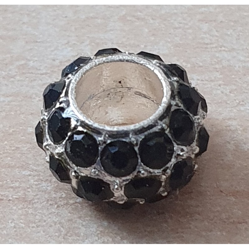 Strass Grossloch Perle schwarz