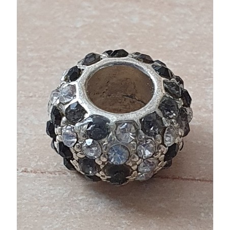 Strass Grossloch Perle silber/schwarz
