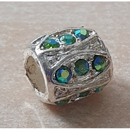 Strass Grossloch Perle grün/blau