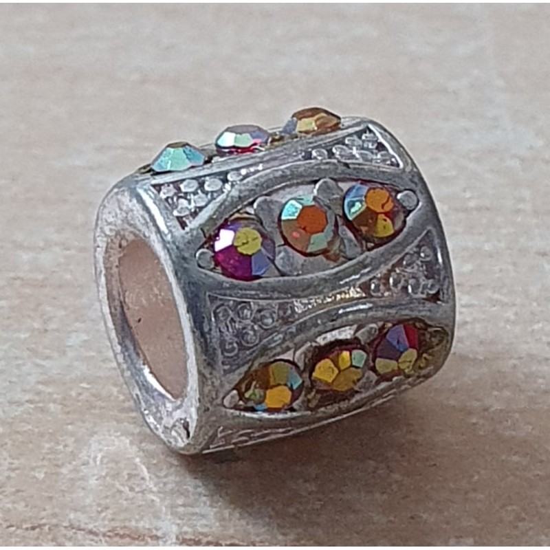Strass Grossloch Perle rot/orange