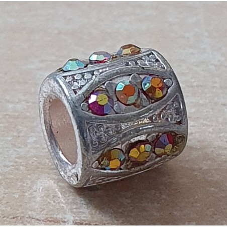 Strass Grossloch Perle rot/orange