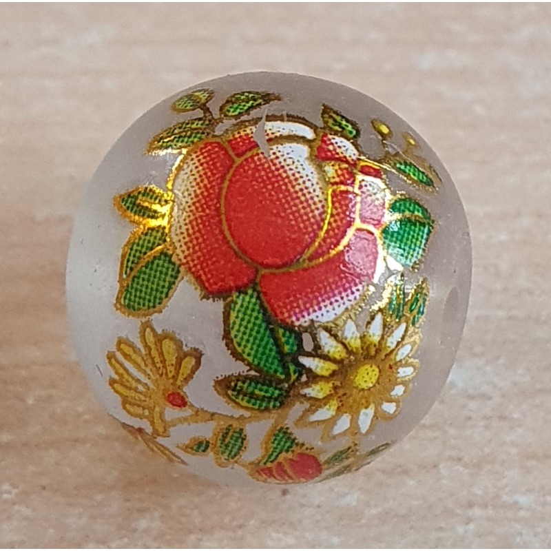 Glasperlen transparent/rot-gold