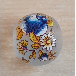 Glasperlen transparent/blau-gelb
