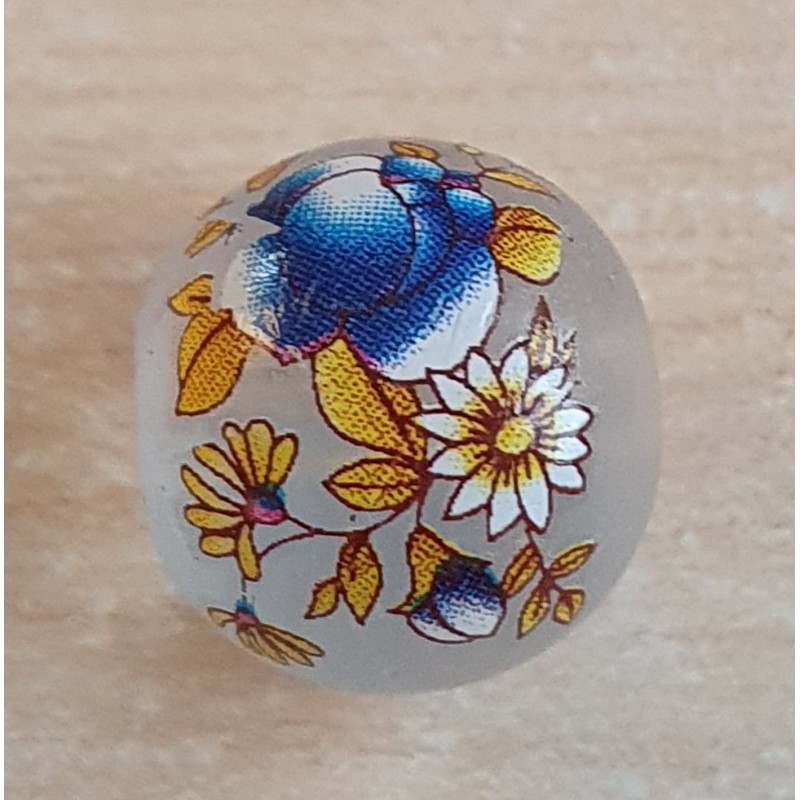 Glasperlen transparent/blau-gelb