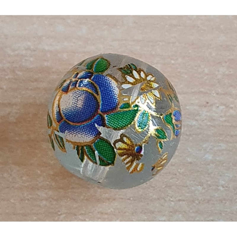 Glasperlen transparent/blau-gold