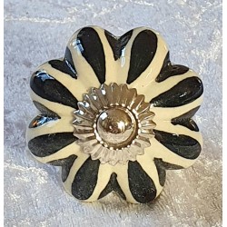 Möbelknopf Porzellan creme/schwarz