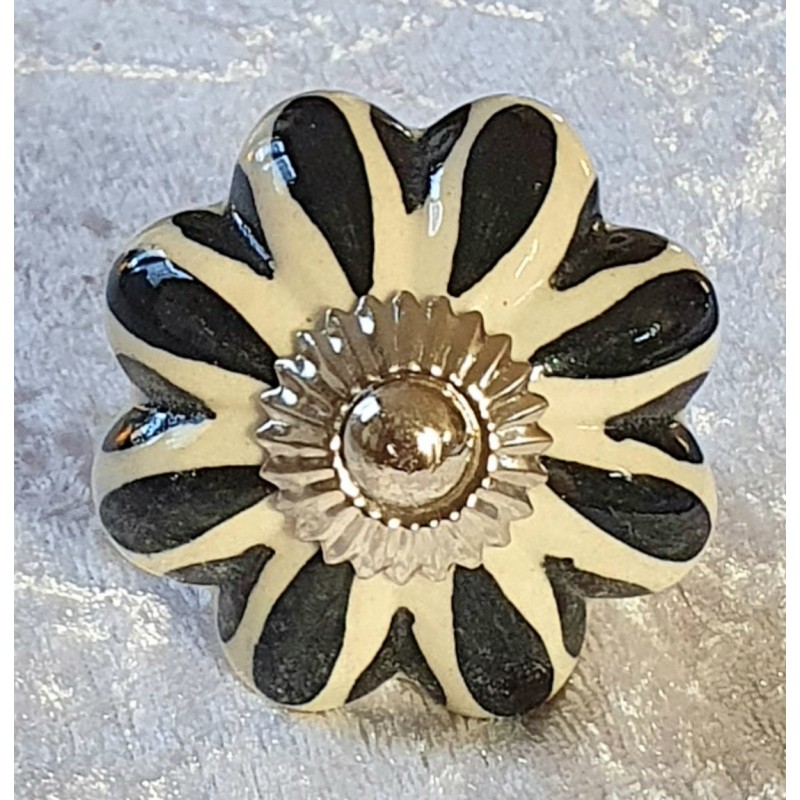 Möbelknopf Porzellan creme/schwarz