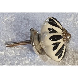 Möbelknopf Porzellan creme/schwarz