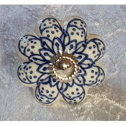 Möbelknopf Porzellan creme/blau