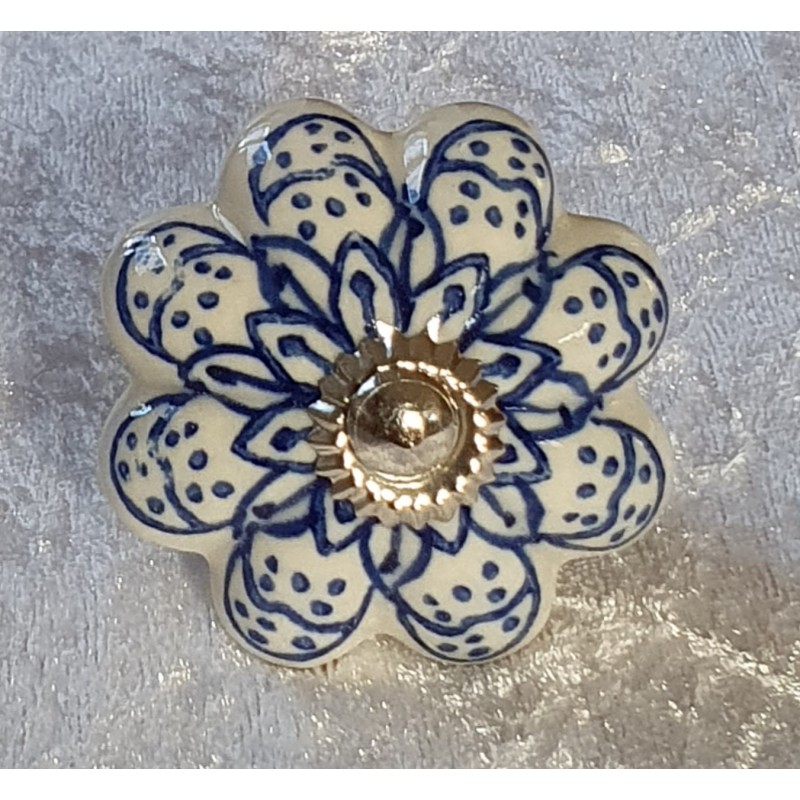 Möbelknopf Porzellan creme/blau