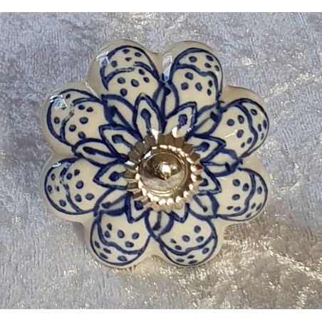 Möbelknopf Porzellan creme/blau