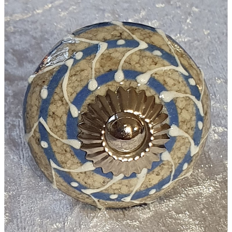 Möbelknopf Porzellan grau/blau