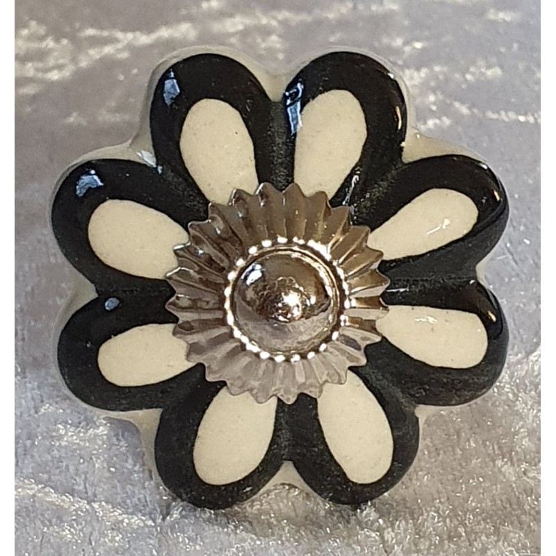 Möbelknopf Porzellan creme/schwarz