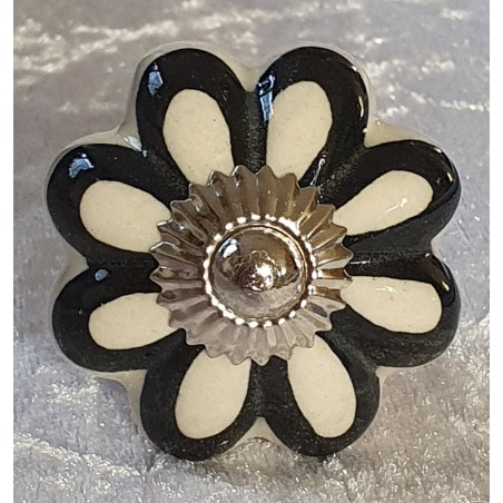 Möbelknopf Porzellan creme/schwarz