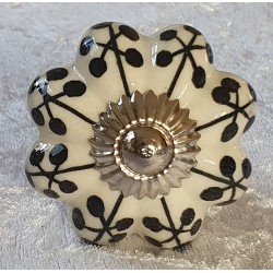 Möbelknopf Porzellan creme/schwarz