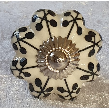 Möbelknopf Porzellan creme/schwarz