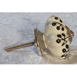 Möbelknopf Porzellan creme/schwarz