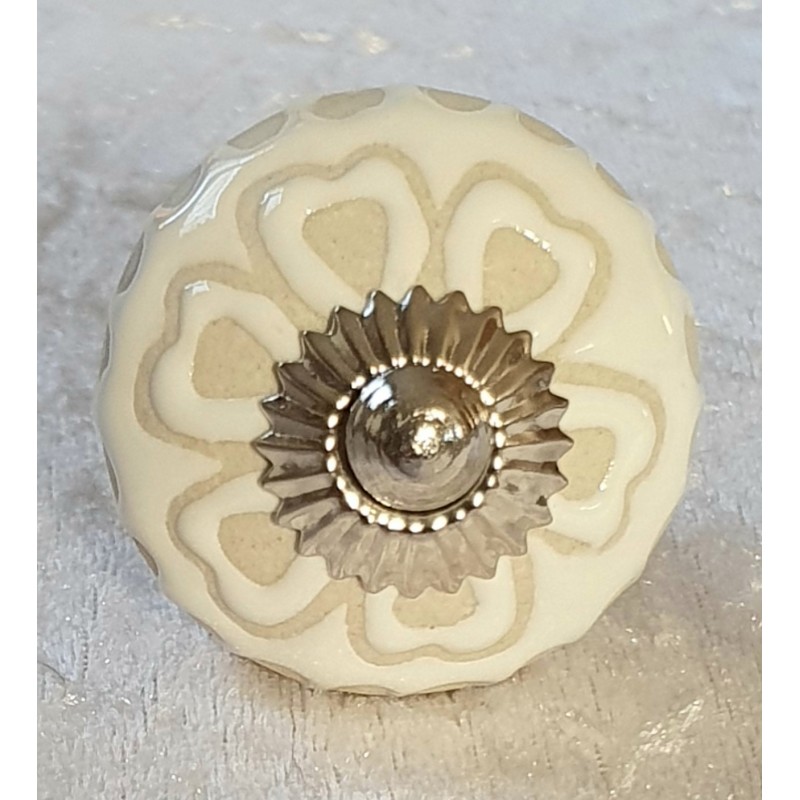 Möbelknopf Porzellan weiss/beige