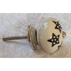 Möbelknopf Porzellan weiss/grau mit Sternen