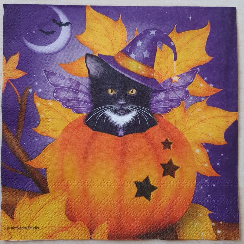 Serviette Katze mit Kürbis