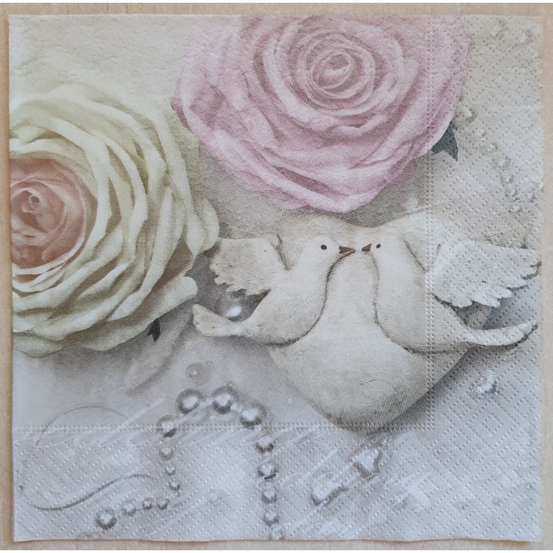 Serviette Rosen/Tauben