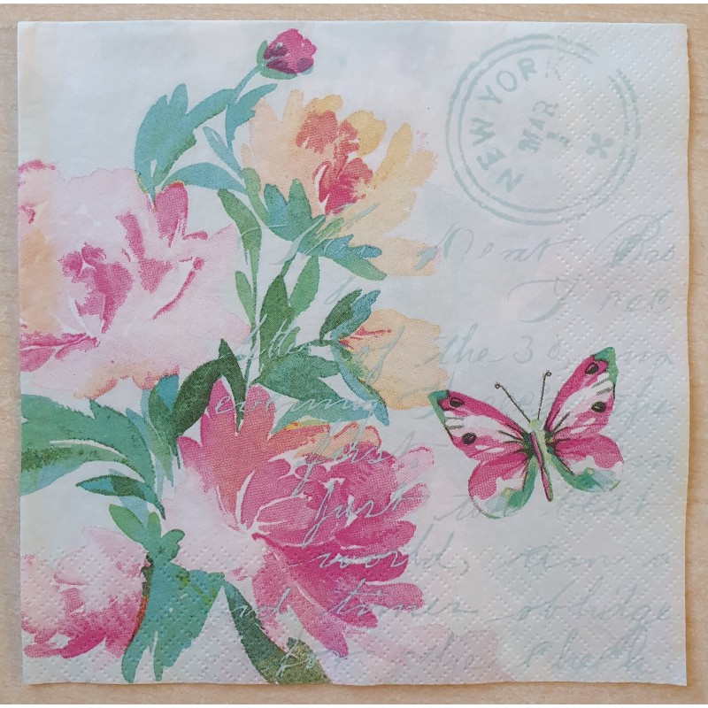 Serviette Rosen/Schmetterling