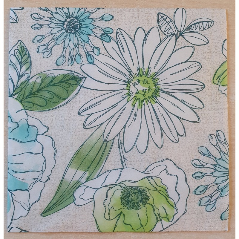 Serviette Blumen grün