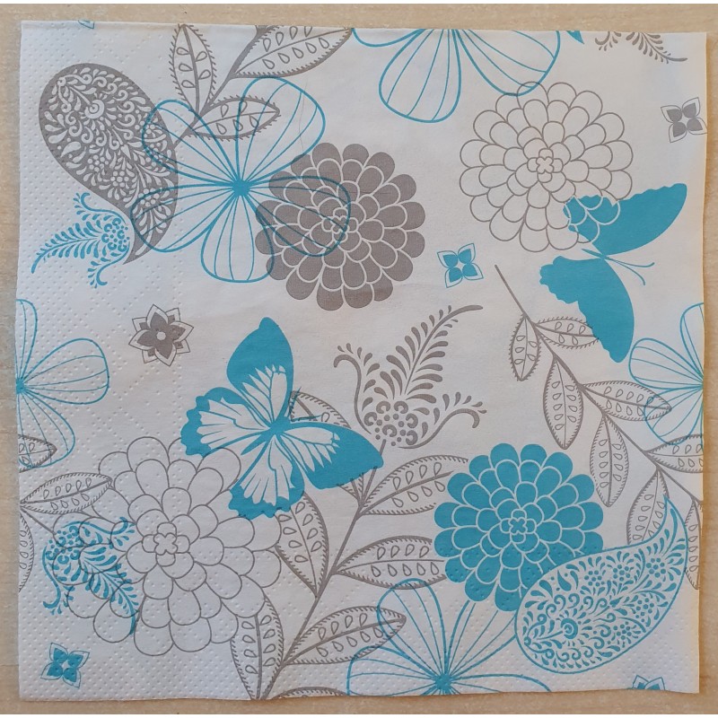 Serviette Blumen türkis