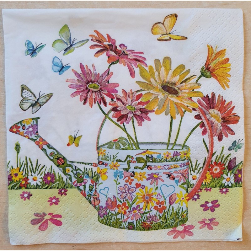 Serviette Blumen/Giesskanne