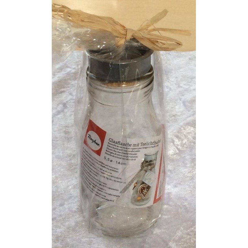Glasflasche mit Teelichthalter