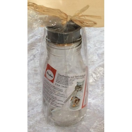 Glasflasche mit Teelichthalter
